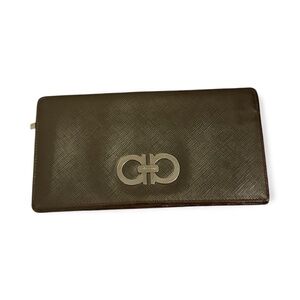 Salvatore Ferragamo Gancini Bifold Long Gray Leather Wallet with Silver Hardwear